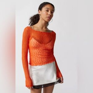 *NWT* Out From Under Orange Libby Sheer Lace Long Sleeve Top, Size Small